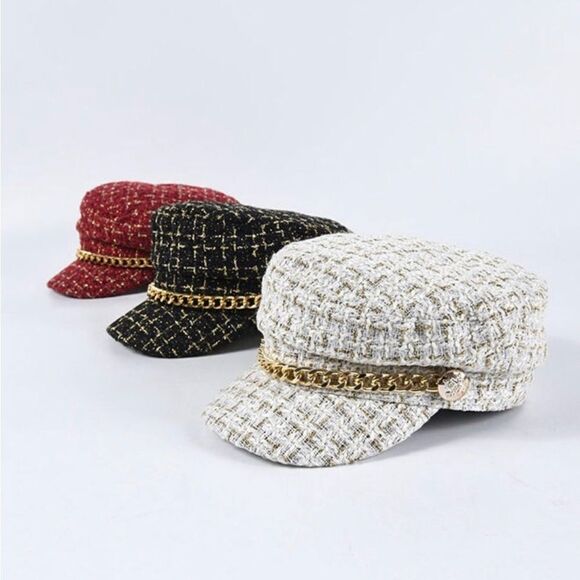 White and Gold Newboy Cap - Picture 7 of 7